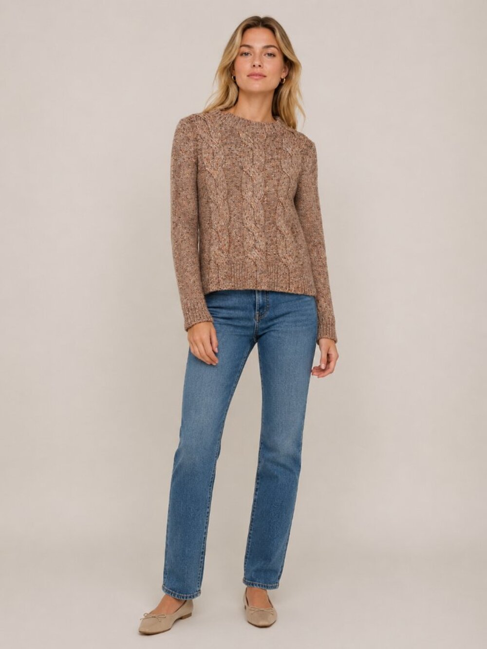 A New Day Cable-Knit Crew Neck Pullover Sweater Heather Dusty Rose Small #A3107